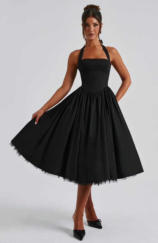Lydia | Damen Halter Midi Kleid für Hochzeitsgäste