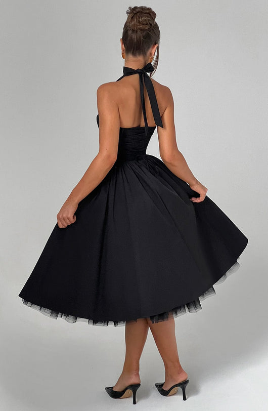 Lydia | Damen Halter Midi Kleid für Hochzeitsgäste