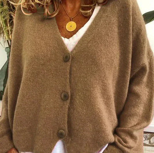 Birgit | Damen Freizeit-Strickjacke mit V-Ausschnitt und Knöpfen