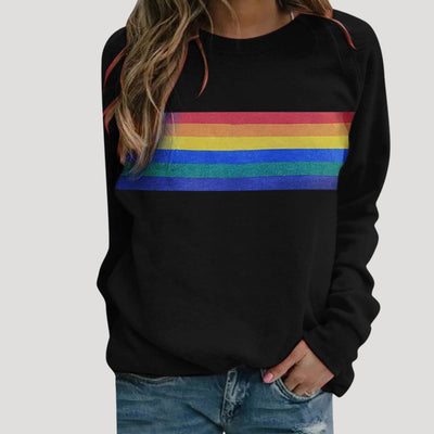 Veronika | Damen Frühlings Freizeit-Sweatshirt mit Regenbogenstreifen