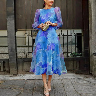 Anna | Damen Hochzeitsgast Kleid Formelles Blumen Midi Kleid