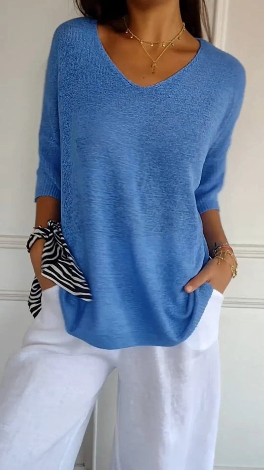 Eva | Damen Locker sitzender V-Ausschnitt Tunika-Pullover