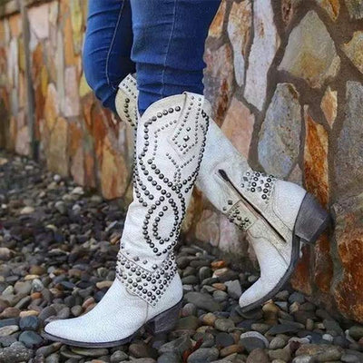 Karla | Damen Western-Stiefeletten mit Nieten und High Heels