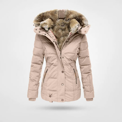 Jasmin | Damen Gepolsterte lange Winterjacke mit Kapuze