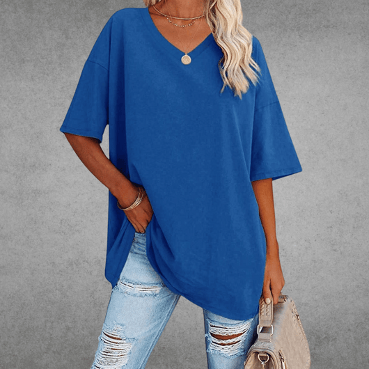 Franziska | Damen Lässiges Oversize V-Ausschnitt T-Shirt