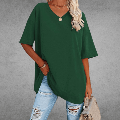 Franziska | Damen Lässiges Oversize V-Ausschnitt T-Shirt