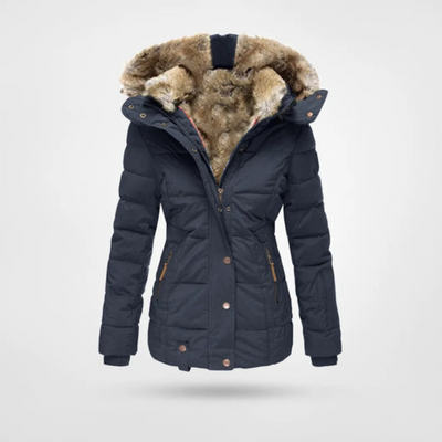 Jasmin | Damen Gepolsterte lange Winterjacke mit Kapuze