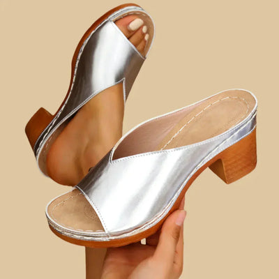 Gabriela | Damen Offene Slip On Pantoletten Mit Blockabsatz