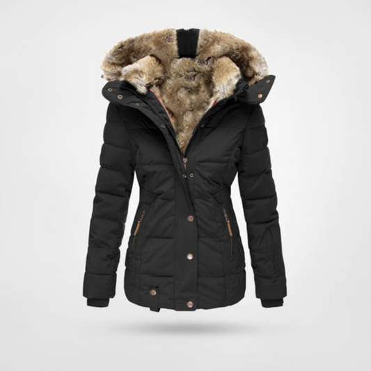 Jasmin | Damen Gepolsterte lange Winterjacke mit Kapuze