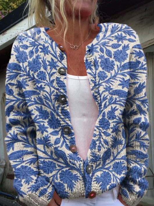 Lena | Damen Klassische Gemusterte Strickjacke mit Knöpfen