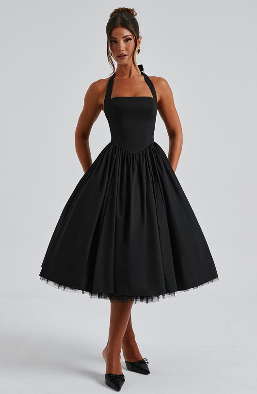 Lydia | Damen Halter Midi Kleid für Hochzeitsgäste