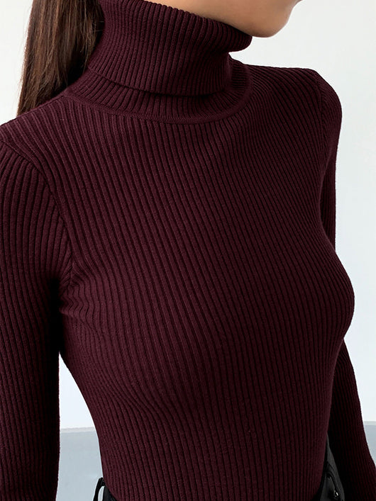 Jennifer | Damen Frühlings Stilvoller Gerippter Rollkragenpullover