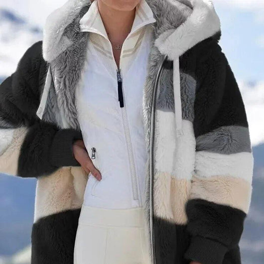 Franziska | Damen Winterjacke mit Farbblockmuster und Kapuze