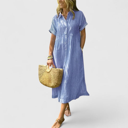 Maja | Damen Lockeres Gestreiftes Hemd-Midikleid