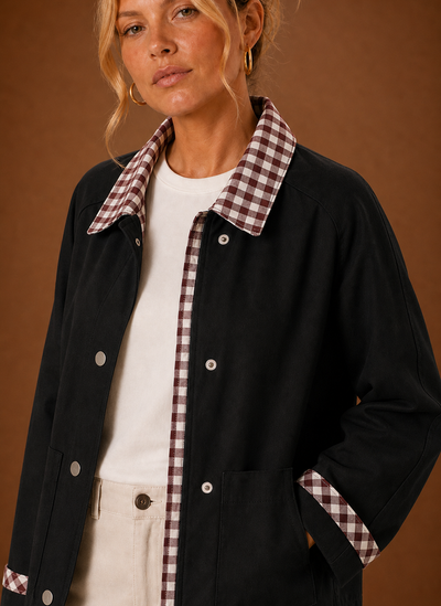 Damen Fieldjacke mit kariertem Kragen