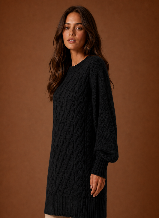 Damen Strickkleid mit Zopfmuster oversized