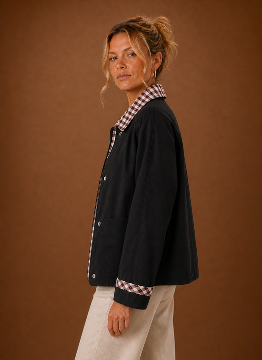 Damen Fieldjacke mit kariertem Kragen