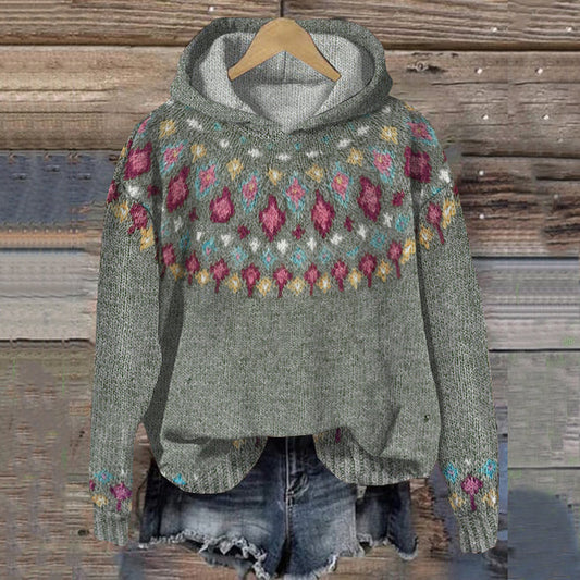 Carolin | Damen Winter-Strickhoodie mit Muster