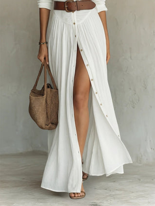 Marie | Damen Boho Maxi-Hemdblusenkleid mit Knopfleiste Gürtel
