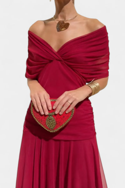 Greta | Damen Off-Shoulder Cocktailparty-Kleid figurbetontes Maxi-Abendkleid
