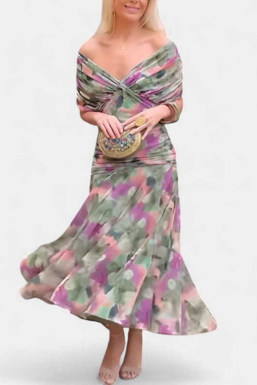 Greta | Damen Off-Shoulder Cocktailparty-Kleid figurbetontes Maxi-Abendkleid