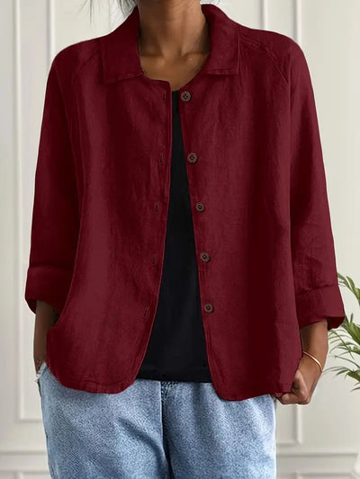 Marie | Damen Strickjacke leichte Baumwoll-Leinen Hemd-Cardigan mit Knöpfen