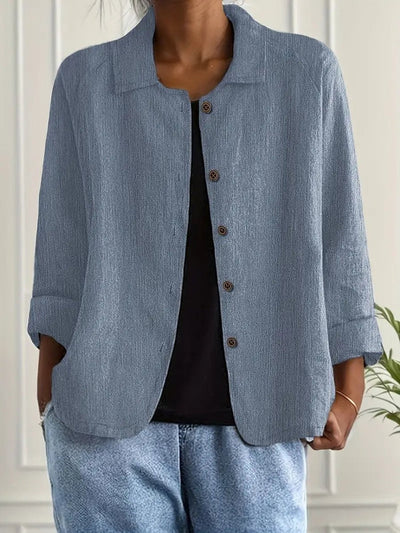 Marie | Damen Strickjacke leichte Baumwoll-Leinen Hemd-Cardigan mit Knöpfen