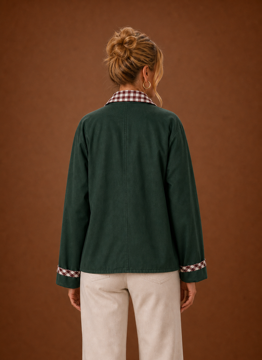 Damen Fieldjacke mit kariertem Kragen
