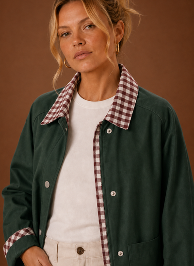 Damen Fieldjacke mit kariertem Kragen