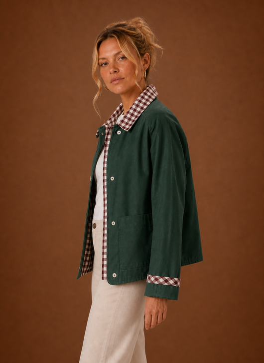 Damen Fieldjacke mit kariertem Kragen