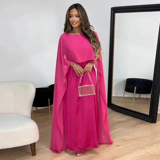 Martina | Damen Cape Maxi Kleid für Hochzeitsgäste