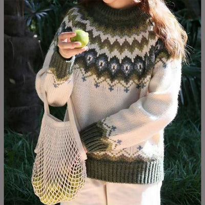 Karin | Damen Stylischer Winterpullover mit Print für den Alltag