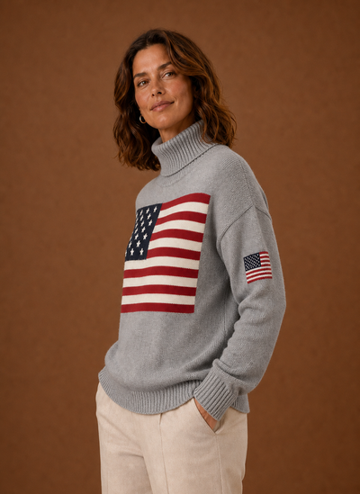 Damen Rollkragenpullover mit Flaggenmotiv