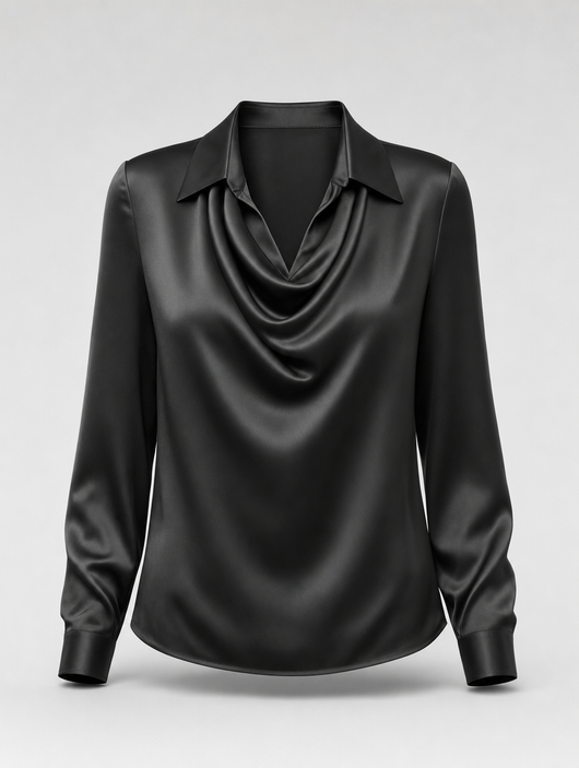 Verity satin cowl neck top in black, product shot