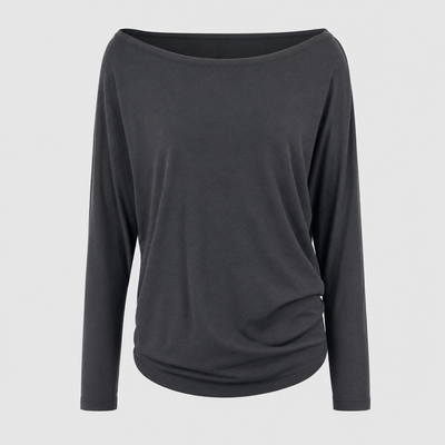 Ashwell draped boat neck top in charcoal grey, product shot