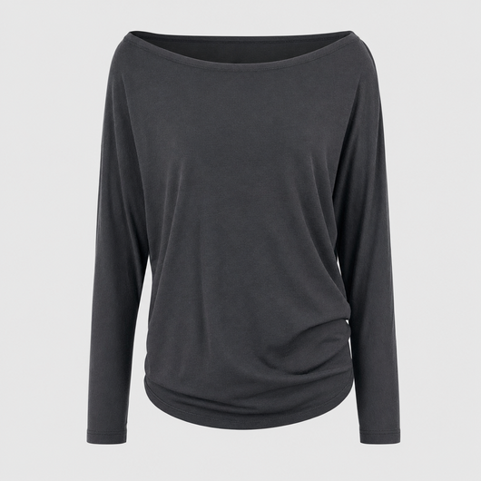 Ashwell draped boat neck top in charcoal grey, product shot