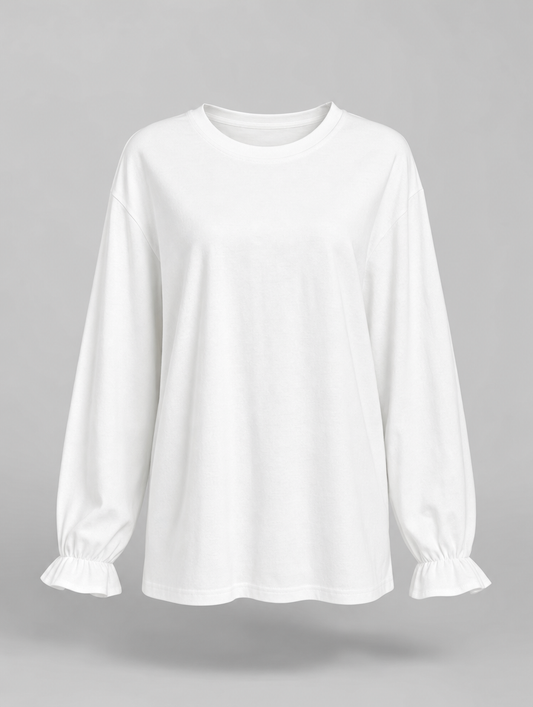 Elsbeth ruffle cuff blouse in ivory, product shot