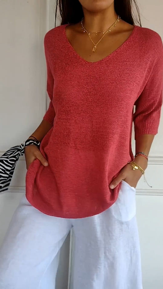 Eva | Damen Locker sitzender V-Ausschnitt Tunika-Pullover