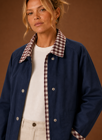 Damen Fieldjacke mit kariertem Kragen