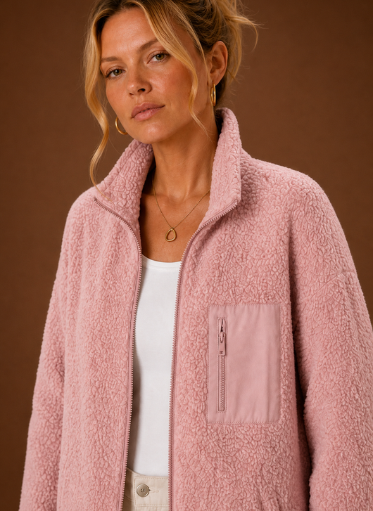 Damen Sherpa-Jacke mit durchgehendem Reißverschluss