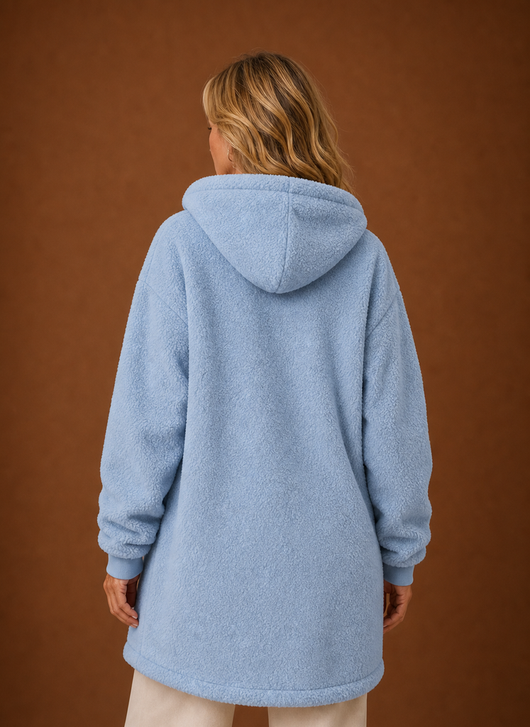 Damen Fleecejacke lang mit Kapuze
