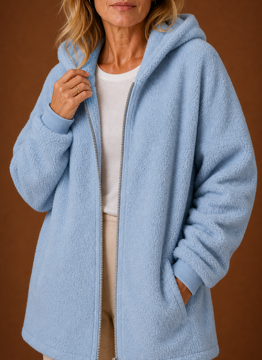Damen Fleecejacke lang mit Kapuze