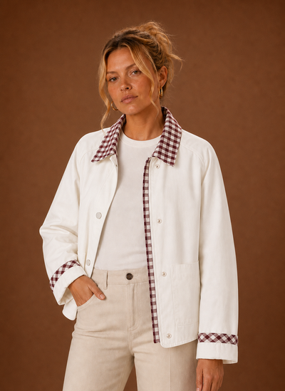 Damen Fieldjacke mit kariertem Kragen